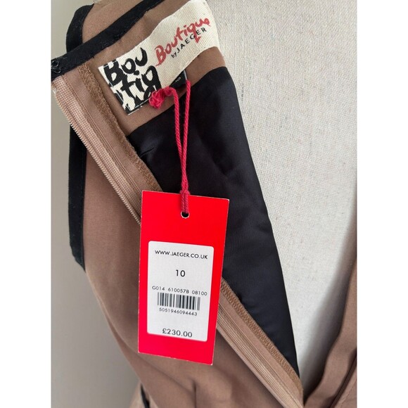 Boutique by Jaeger Brown Fit and Flare Dress with Pleats. Tan/Black Trim Sz 10 - Picture 3 of 6